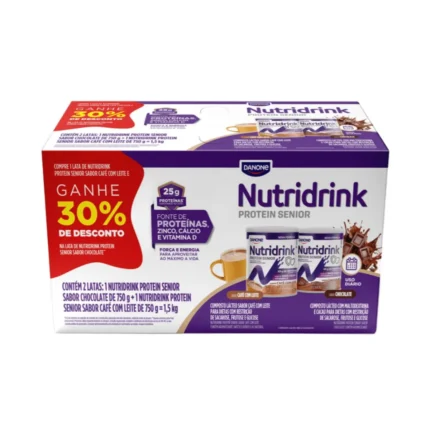 Kit Composto Lácteo Danone Nutridrink Protein Senior Chocolate 750g + Café com Leite 750g