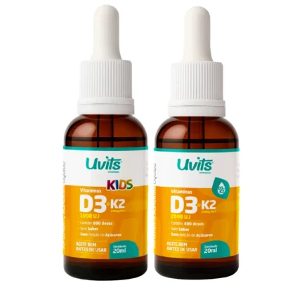Kit familía Vitamina D3 2000UI + K2 24Mcg e Vitamina D3 1000UI + K2 24Mcg Kids - Uvits